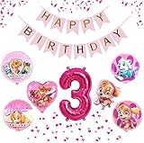 Paw Patrol Skye & Everest Girls Set XXL Folienballon Happy Birthday Banner + zahl 1 2 3 4 5 6 7 8 9 Luftballon Ballon Hund Kindergeburtstag Deko Dekoration Rosa Pink Geburtstag Party Mädchen (Zahl 3)