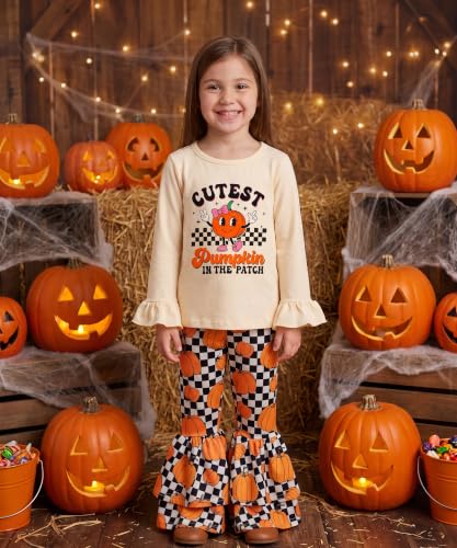 Image of Unique Baby 2 Piece Girls Double Bell Bottom Leggings Outfit with Long Sleeved Shirt Kid and Toddler Clothes Set