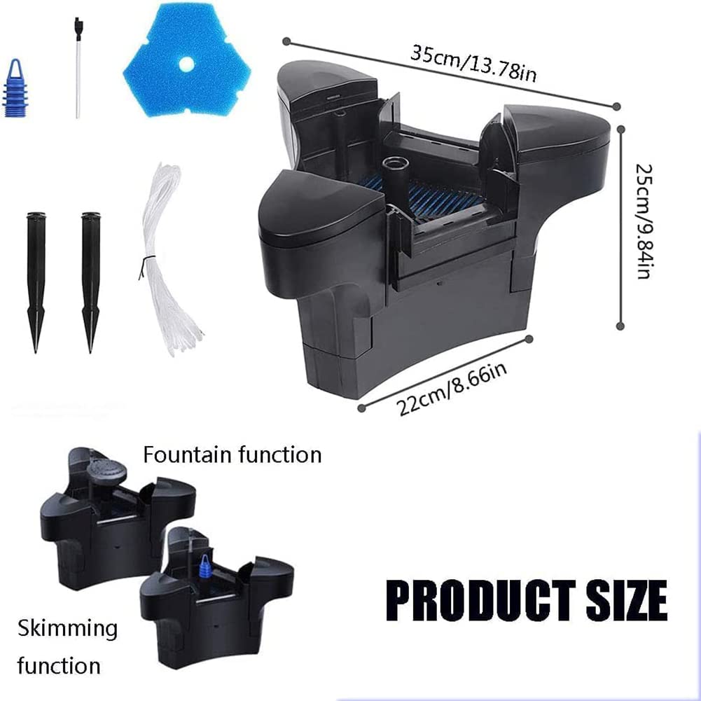YUNYN Smaltitore di rifiuti per laghetti, Skimmer Galleggiante per laghetti, Robot Skimmer per Piscine con 3 modalità di Fontana, filtri per acquari, Spugna filtrante ed estrattore di superfici per