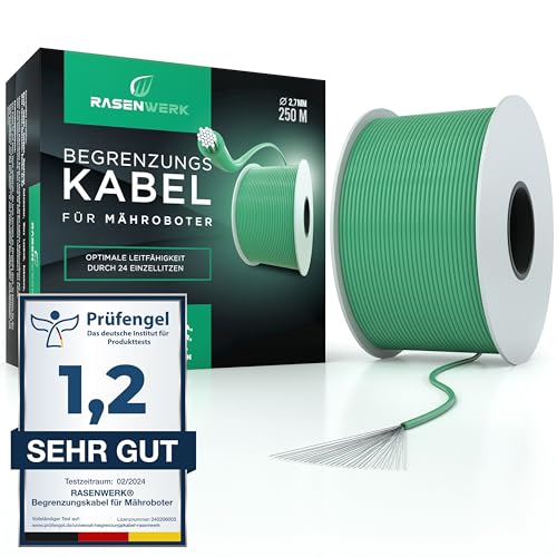 RASENWERK - 250m Universal Begrenzungskabel für Mähroboter - Begrenzungsdraht für Rasenmäher - Draht aus verzinntem kupferkaschiertem Aluminium (TCCA) - Rasenroboter Zubehör - Ø2 7mm - 250m