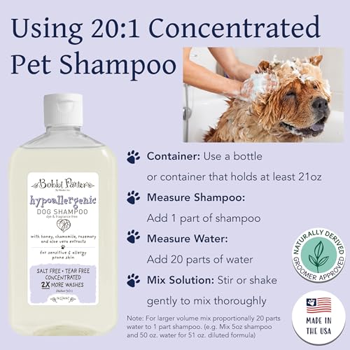Image of Bobbi Panter Hypoallergenic Dog Shampoo Honey, Aloe Vera, Chamomile & Rosemary - Dye & Fragrance Free Natural Formula for Sensitive & Allergy Skin, Tear-Free, 30:1 Concentrate, 14 oz (Case of 12)