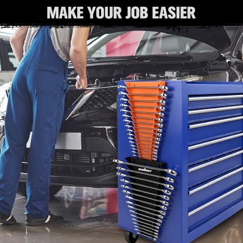 horusdy 2-piece magnetic wrench organizer 32-slot wrench storage rack for toolboxes drawer amp garage sae 1434 - 1-11634 amp metric 6mm - 24mm wrench holder black amp orange 11lbs capacity