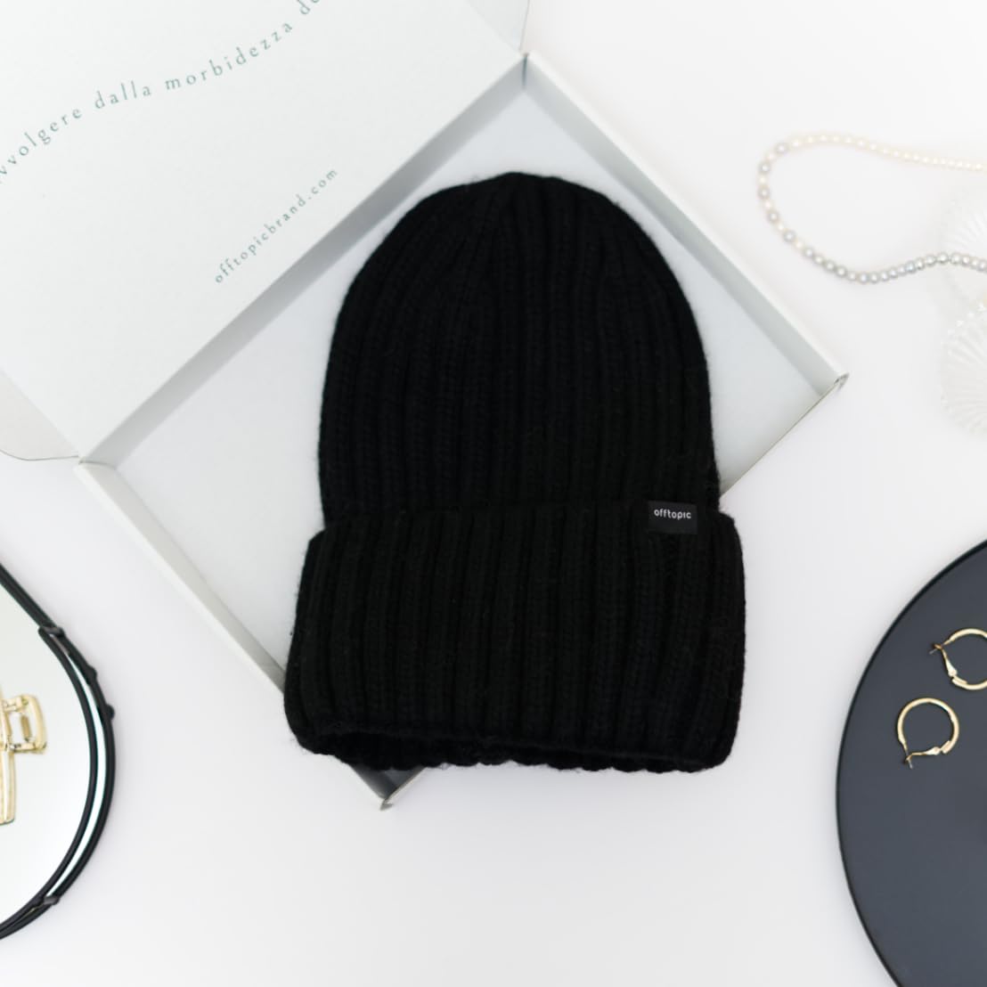 Offtopic® Cappello Invernale Donna Cashmere e Interno 100% Seta per Capelli Sempre in Ordine | Berretto Cuffia Anticrespo | Elegante Idea Regalo Unica