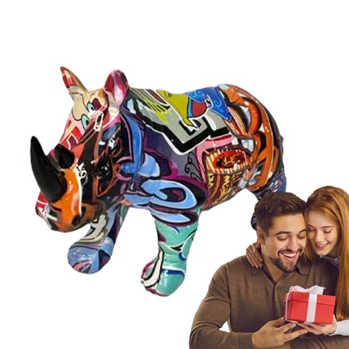 Rhinoceros Sculpture | Rustic Charm Festive Resin grafffiti Rhinoceeros Ornament Crafts - Captivating Rhinoceros Statues | Cute Desk Accessories For Home...