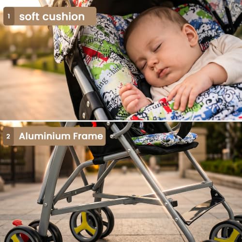 Image of TAG Baby Stroller for 0 to 3 Years | Foldable Pram with Soft Cushioned Seat, 360 Wheels, Sun Canopy, Rear Storage Bag & Wheel Lock | Lightweight Travel Trolley for Infants and Toddlers