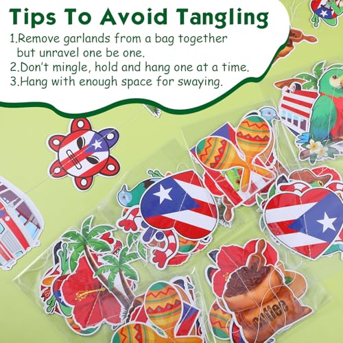 Image of Spakon 8 Pcs Puerto Rico Garlands Puerto Rican Party Hanging Decorations Hibiscus Garlands Banners Frog Paper Cutouts for Birthday Festivals Party Ceiling Wall Decor
