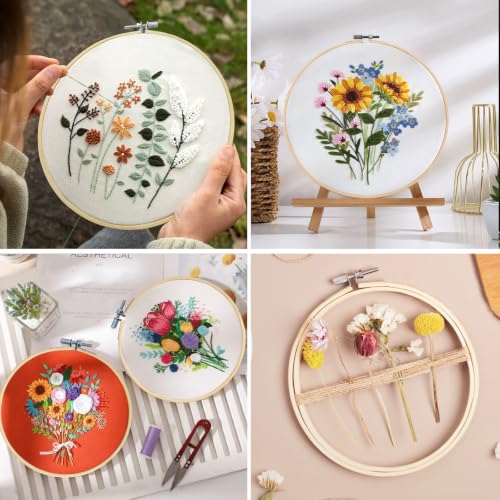 Image of Faylapa 6 Pieces Embroidery Hoop Adjustable Bamboo Round Cross Stitch Hoop Ring Display Frame 5 inch to 10 inch for Embroidery, Cross Stitch, Craft Sewing DIY Hanging Decoration