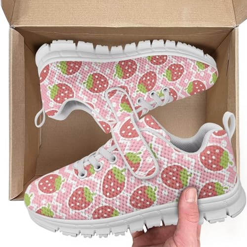 Kids Running Shoes Walking Sports Athletic Tennis Sneakers for Boys Girls Strawberry Pattern2