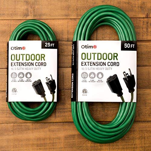 Otimo 50 Ft 16/3 Sjtw Green, Outdoor Extension Cord - 3 Prong Ground Plug, 13A 1625W, Water & Weather Resistant, Flame Retardant #TOP3