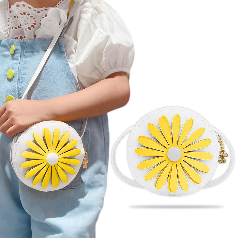 BEMBIKA Kids Sling Bag – Trendy Mini Crossbody Sling Backpack for Boys & Girls, Colorful PU Shoulder Bag -(3–6 Years | White Flower Design)