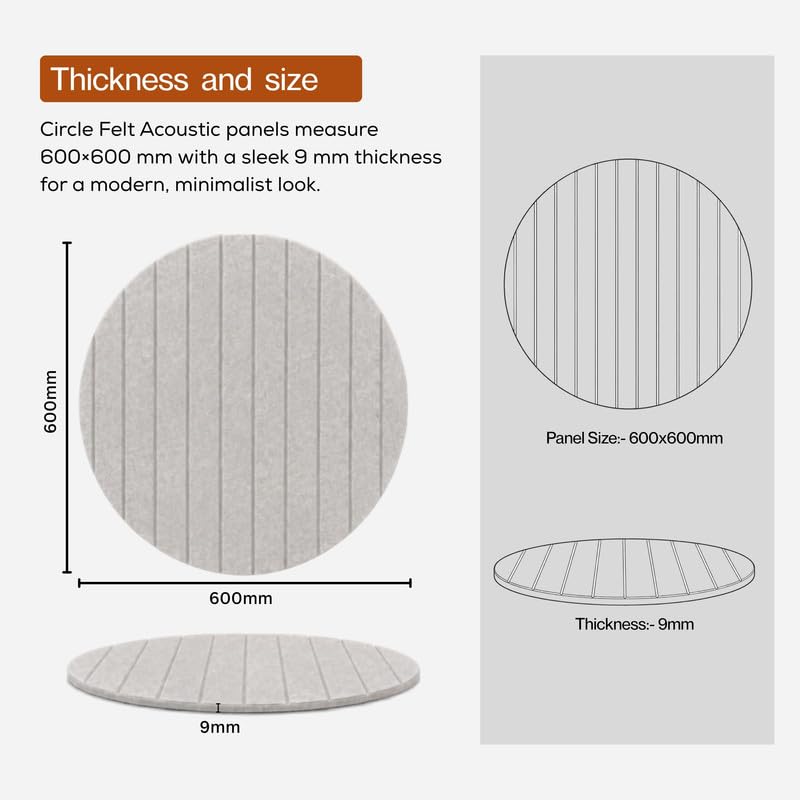 Image of MMT Acoustix Circle Felt Acoustic Wall Panel|Sound Proofing for Room |Premium Acoustic Panel |Pin Board for Wall |Sound Absorbing Panels |Circle Felt Acoustic Wall Panel|Pumice| 60 x 60 cm|4 Pcs