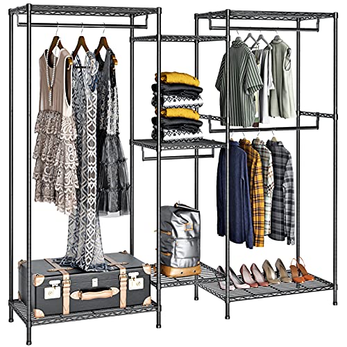 VIPEK 5 Tiers Wire Garment Rack Heavy Duty Clothes Rack Clothes Wardrobe Compact Extra Large Armoire Storage Rack Metal Clothing Rack, 74.4" L x 17.7" W x 76.8" H, Max Load 600LBS, V6 Black