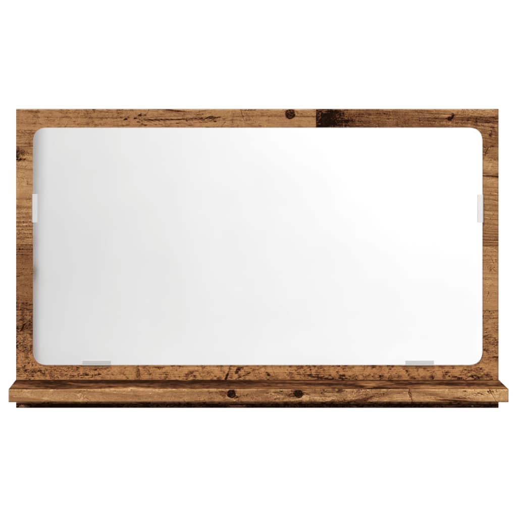 Lustro łazienkowe z półką o wyglądzie starego drewna, 60 x 11 x 37 cm, materiał drewnopochodny, wiszące na ścianie z miejscem do przechowywania pod umywalkę, meble łazienkowe, miejsce do
