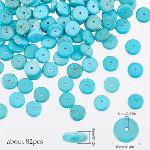SUNNYCLUE 1 BOX 80PCS 10mm Natural Turquoise Gemstone Beads Stone Disc Beads Lucky Energy Small Round Heishi Rondelle Flat Loose Spacer Bead for Jewellery Making Beading Accessories Diy Earrings Craft - Image 2