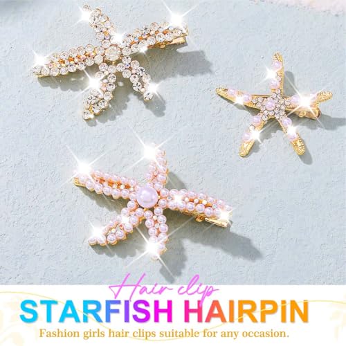 Pinzas para cabello Fashey estrella de mar con diseño de sirena, detalle en strass dorado miniatura 2