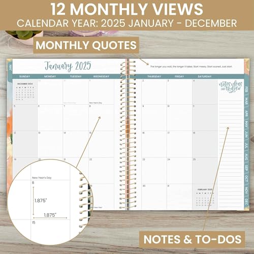 Image of bloom daily planners HARDCOVER 2025 (8.5 inch x 11 inch) Calendar Year Day Planner (January 2025 - December 2025) - Passion /Goal Organizer - Monthly & Weekly Inspirational Agenda Book - Painted Peonies