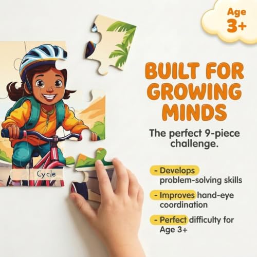 Image of 11 Strokes 6 in 1 Sports Jigsaw Puzzle for Kids Age 3+ | 54 Pieces | Cricket Football Tennis Badminton Swimming Cycling | Premium MDF | Educational Toy