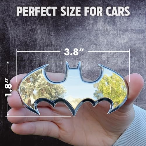Image of Fan Emblems Batman Car Emblem - 1989 Batwing Batarang Symbol 3D Auto Badge - Color: Chrome - Size: 3.8 x 1.8 x 0.2 inches - Officially Licensed DC Car Accessories