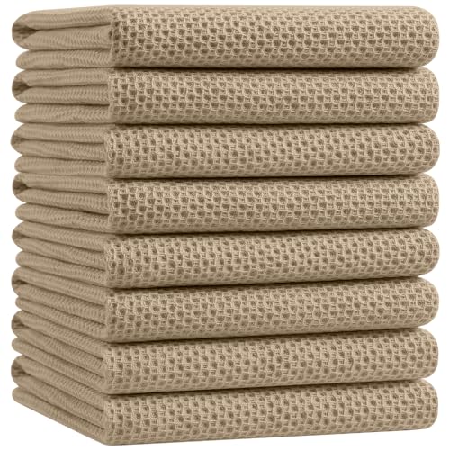 Image of Homaxy 100% Cotton Oversized Waffle Weave Kitchen Dish Towels, Ultra Soft Absorbent Quick Drying Cleaning Towel, 20x28 Inches, 8-Pack, Tan