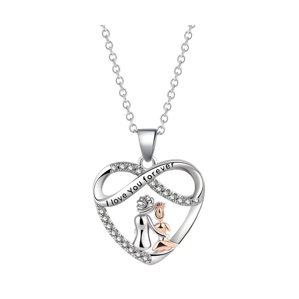 YL Collana Madre E Figlia In Argento 925 Con Pietre Portafortuna Zirconia Cubica E Ciondolo Cuore, Catena 45+3 Cm, Regalo In Scatola Gioielli