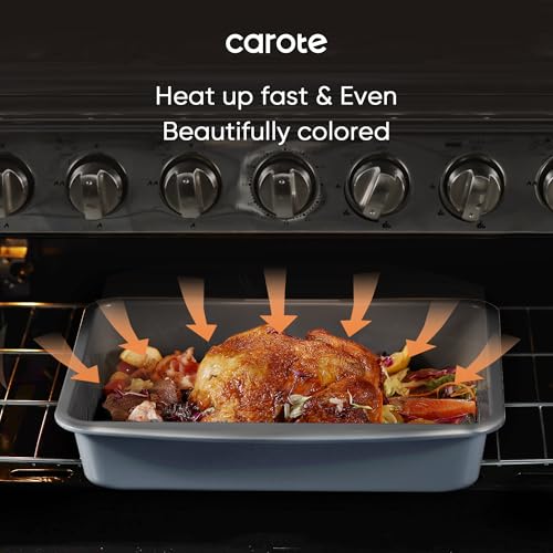 CAROTE 7-Piece Nonstick Stackable Baking Pans Set - Bakeware Sets Including Cookie Sheets for Baking, Muffin Pan, Bread Pan, Cake pan, Loaf Pan, Roasting Pan, Gray & Blue - Image 6