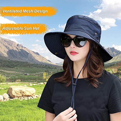 Image of Women Fishing Sun Hat Men Summer UV Protection Bucket Hats Mesh Ventilated Outdoor Hiking Gardening Beach Lawn Hat