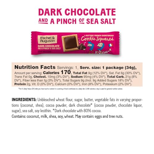 Image of Michel et Augustin Cookies Individually Wrapped Snacks, Dark Chocolate & Sea Salt Shortbread Cookie Bars, Bulk Snacks, 180 French Butter Cookies