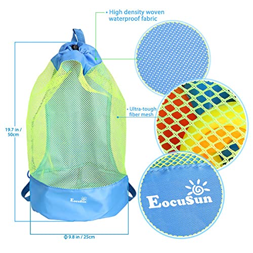Eocusun Large Mesh Beach Bag Tote Durable Sand Away Drawstring Beach Backpack Swim And Pool Toys Balls Storage Bags Packs, Stay Away From Sand And Water, Toy Not Included, Blue #TOP1