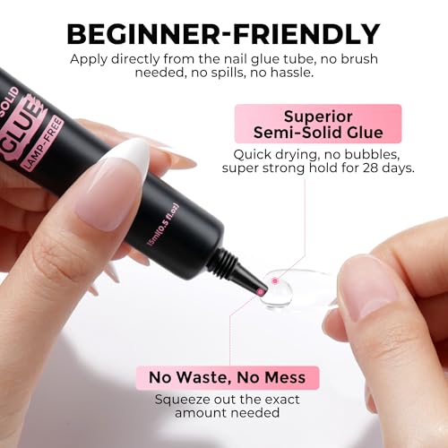 Image of Luckyfairy 15g Nail Glue for Press Ons with 10ml Nail Glue Remover, Quick Dry Super Strong Semi Solid Glue, No Need Lamp Cured & Tools, Gentle Glueoff Non-Acetone Nail Polish Remover