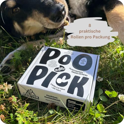 PooPick Hundekotbeutel biologisch abbaubar aus Maisstärke – plastikfrei & reißfest – 120 Hundekotbeutel auf Rolle