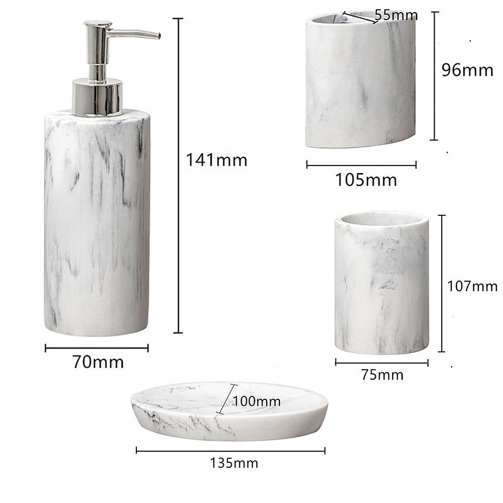 TRIXES Marble Effect Bathroom Accessory Set, 3 Pieces, Toothbrush Holder, Soap Dish and Storage Container - Image 2