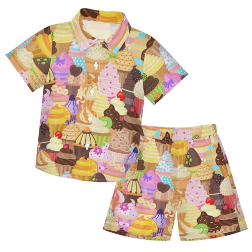 Image of Sunflower Floral Yellow Black Short Sleeve Hawaiian Button Down Shirts and Short Sets for Boys Toddler Summer Outfits