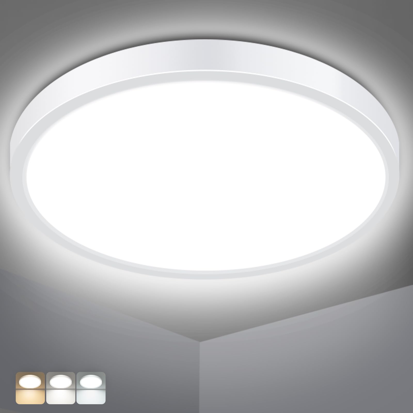 slochi - Bathroom Light 3000K/4000K/6500K, 3 Color Temperature, Waterproof, IP54 Small Round Modern Flush Mount Ceiling Light for Bathroom, Kitchen, Bedroom, Hallway and More-image-26