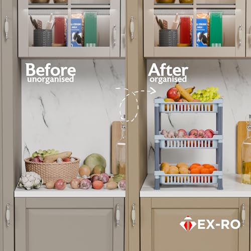 Image of TEX-RO 3-Layer Kitchen Rack Stand | Multipurpose Rack for Storage | Vegetable Stand for Kitchen Storage Rack | Durable Kitchen Racks for Storage (Grey)