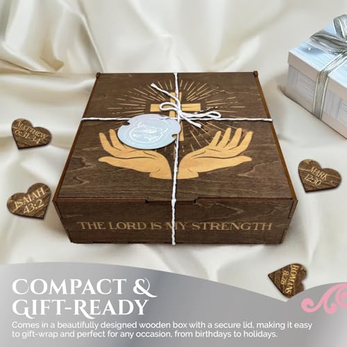 Image of Biblical Affirmations Box | Christian Themed Engraved Wood Box with 72 Scripture Affirmation Heart Cutouts | Daily Motivational Religious Gift