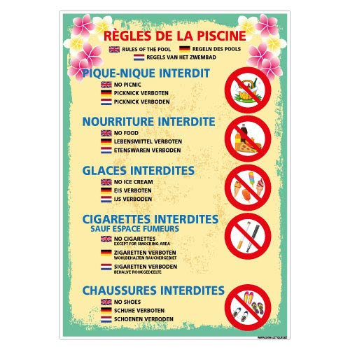 Signalétique.biz France - Panneau - des Règles De La Piscine - Aluminium 2 mm - Dimensions 300 x 420 mm - Protection Anti-UV