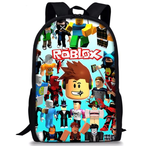 Robllox Backpack, Robllox Children's Schoolbag Toddler Rucksack Cartoon Preschool Book Bag Canvas Daypack 3D Printed School Backpack Lightweight Casual Rucksack Hiking Elementary Schoolbag for Boys