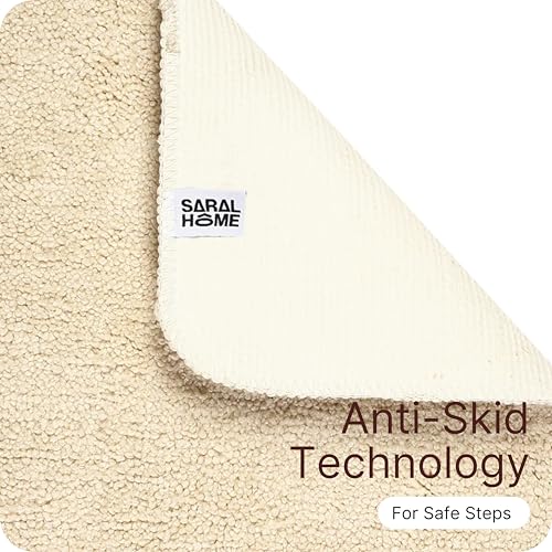 Image of Saral Home Solid Soft Microfibe Antiskid Bathmat 2Pc, Beige-Black. 35x50 cm