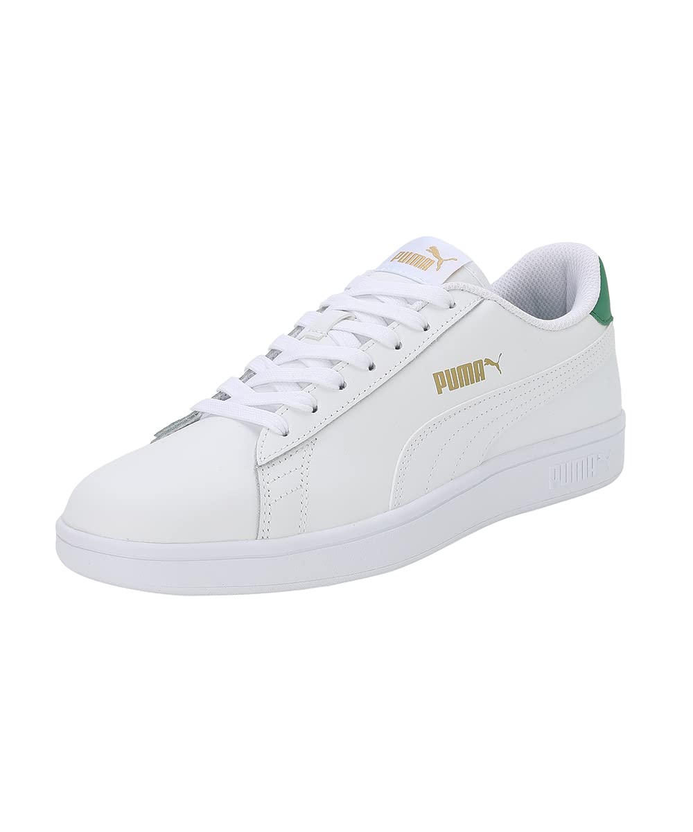 PUMA Unisex SMASH V2 L Low-Top Trainers, PUMA WHITE-PUMA WHITE-AMAZON GREEN-PUMA TEAM GOLD, 44.5 EU