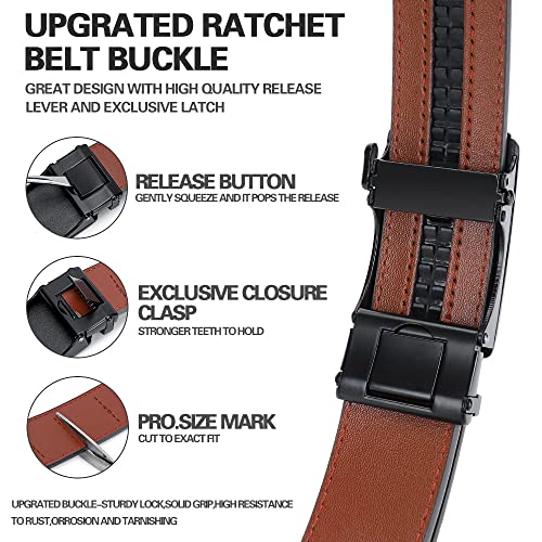 Image of DOOPAI Men's 2 Pack Ratchet Dress Belt - Adjustable 1 3 /8 inch Genuine Leather, Size Length Can Be Cut, With Gift Box