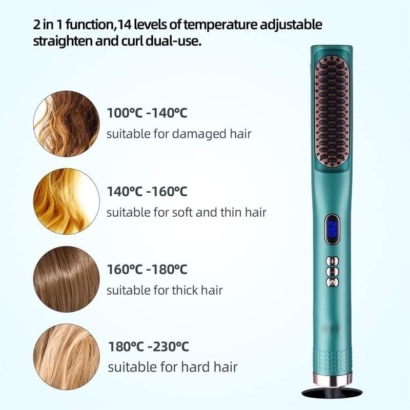 Plancha para el cabello multifuncional con calefacción PTC rápida, ajustable, con revestimiento de turmalina y cerámica, para alisar y rizar, con peine y cepillo miniatura 5