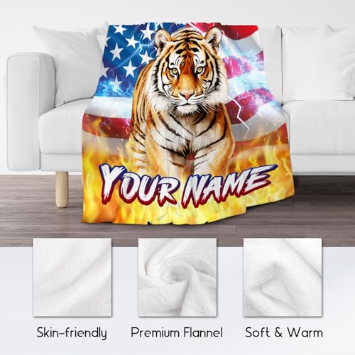 Personalized Blanket for Kids - Custom Tiger Gifts for Boys Adult - Cozy Lightweight Throw for Sofa & Bedroom Decor - 4 Sizes