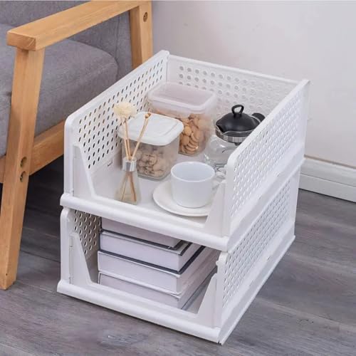 Image of JD FRESH Polypropylene 2 Pieces Wardrobe Organizer for Storage /Foldable & Stackable Closet Basket /Cupboard Organizer for Clothes /Almirah Space Saver(White)