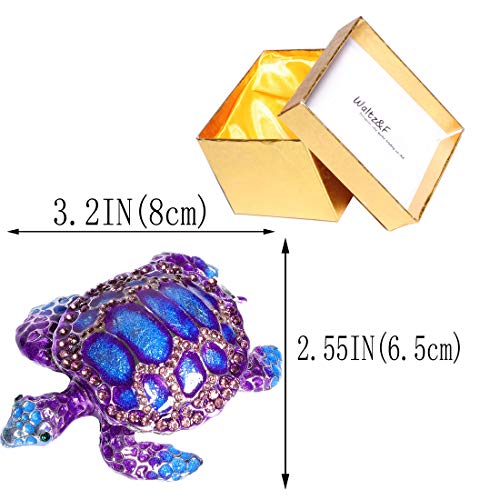 Waltz&F Purple Sea Turtle Figurine Collectible Hinged Trinket Box Bejeweled Hand-Painted Ring Holder #TOP1