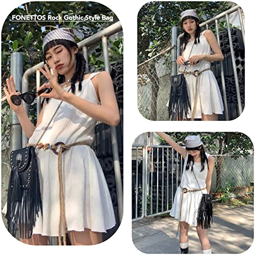 Y2K Punk Fringe Bag Novelty Tassel Gothic Western Crossbody Purse Women Sourpuss Shoulder Rockstar Halloween4