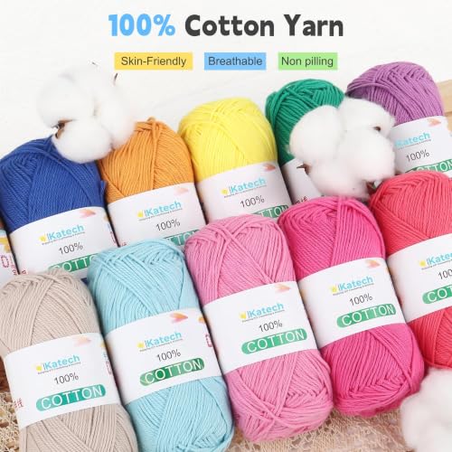 Image of Katech 1OO% Cotton Yarn for Crocheting-2 Sport Weight Baby Yarns (White)