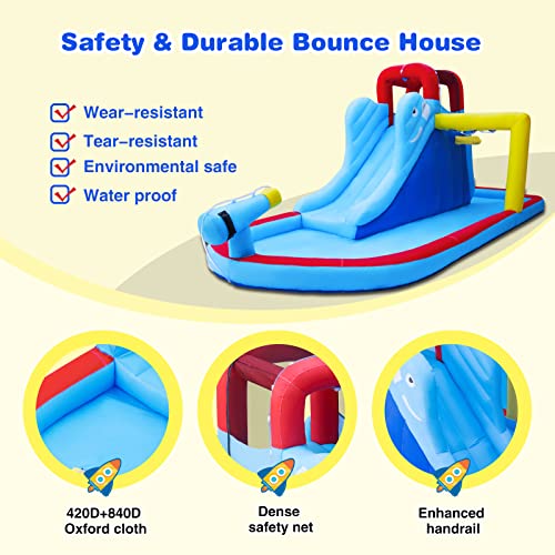 JOYLDIAS Inflatable Bounce House, Water Slide Bouncer Playhouse Castle w/Splash Pool, Climbing Wall, Basketball Hoop & Carry Bag, 480W Air Blower for Kids Backyard Indoor Outdoor Use, Free Water Gun - image 3