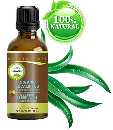 Organic EUCALYPTUS ESSENTIAL OIL, 100% Pure / Undiluted / Therapeutic Grade / Steam Distilled / Certified Organic. 0.33 oz-10 ml by Botanical Beauty