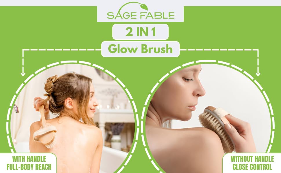 Image of GlowBrush: Dry Body Brush for Lymphatic Drainage & Glowing Skin with Detachable Long Handle - Manage Cellulite & Exfoliation.
