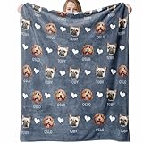 Custom Blanket with Pets Pictures & Name Personalized Funny Cat Dog Face Throw Blankets Soft Warm Plush Fleece Customized Blanket for Couch Bed Sofa Gifts for Dog Dad Mom Pet Lovers